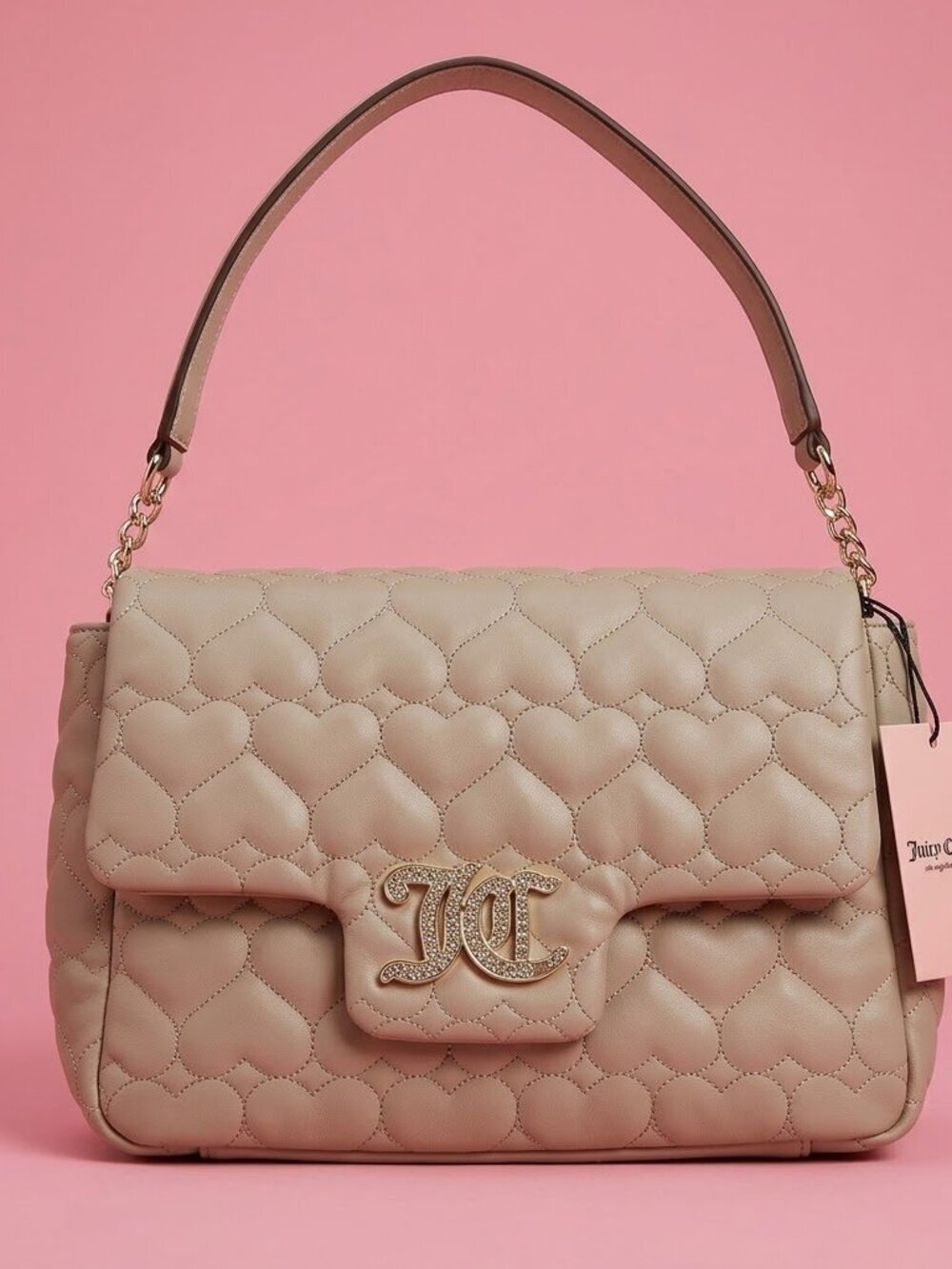NWT Juicy Couture Gold Bling Cream Heart Embossed Purse
